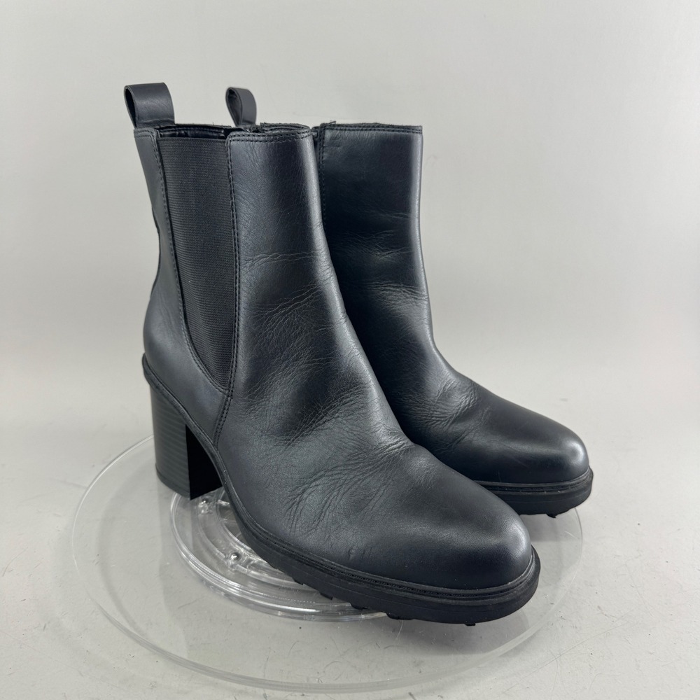 Vionic Womens Truckee Leather Block Heel Chelsea Ankle Boots Black Size 9